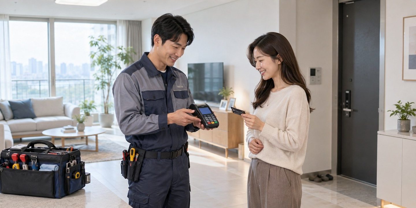 매장 안에서 휴대용 결제 기기를 살펴보는 사람들 — PG사 결제 정산 계좌정산 계좌, 사장님 이름 통장이면 돼요. 연락 주시면 받을 날짜까지 같이 정해 드려요.