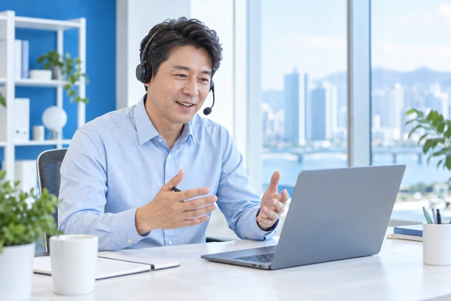 결제 기기가 놓인 테이블에서 상담하는 남성 — PG사 결제 처음 사업자의 첫 결제, 출발점만 잡으면 가벼워집니다.